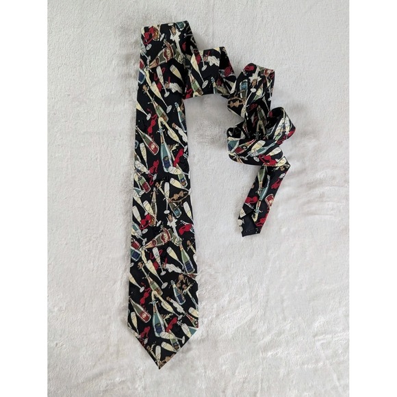 Nicole Miller Silk Novelty Tie Champagne Themed Celebration Party Holiday NYE - Picture 1 of 6